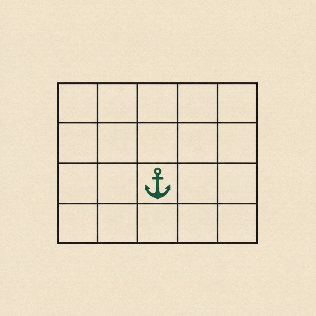 A calendar grid with an anchor resting on a single day